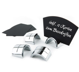 SET 6 SUPORTES CROMADOS 4X2,5 CM + 12 CARTÕES 10X5,7 CM